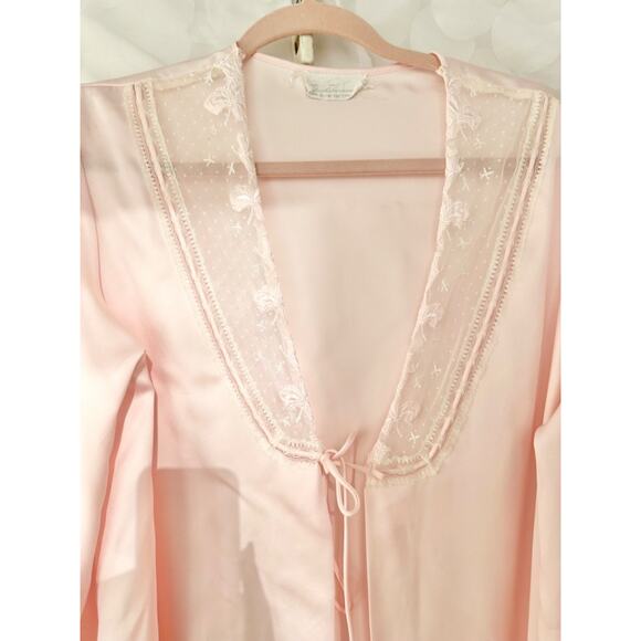 Vintage 70’s Pink Nightgown & Robe Set Large FULL SWEEP Satin lace Old Hollywood - Picture 7 of 16